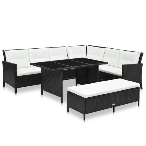 3 Piece Outdoor Lounge Set with Cushions - Poly Rattan - Black