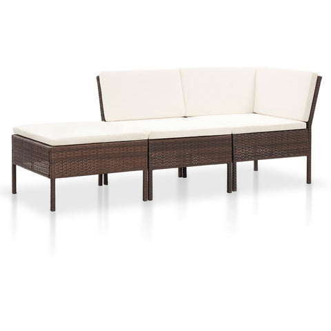 3 Piece Outdoor Lounge Set with Cushions - Poly Rattan - Brown