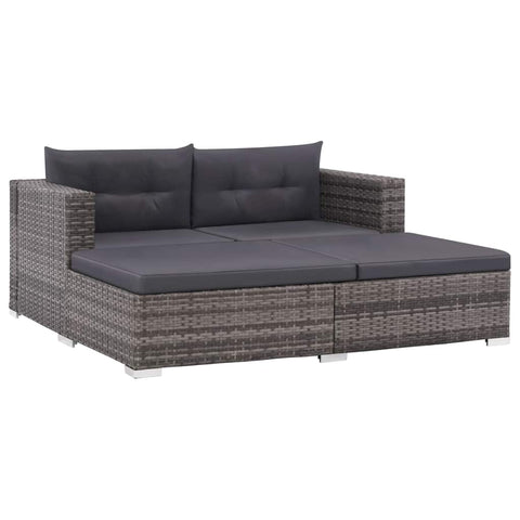 3 Piece Outdoor Lounge Set with Cushions - Poly Rattan - Grey