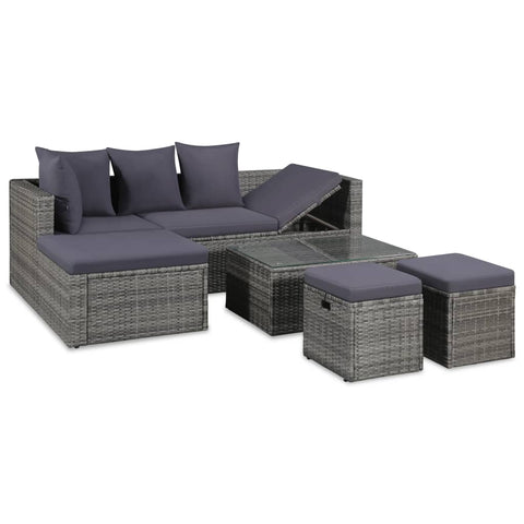 4 Piece Outdoor Lounge Set with Cushions - Poly Rattan - Grey