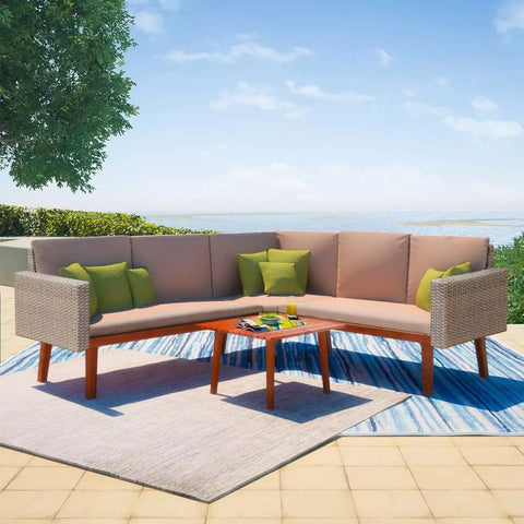 4 Piece Outdoor Lounge Set with Cushions - Poly Rattan - Grey