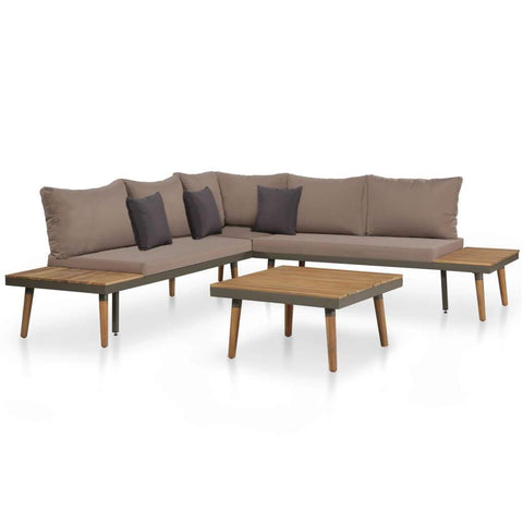4 Piece Outdoor Lounge Set with Cushions - Solid Acacia Wood - Brown