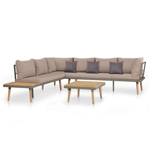 4 Piece Outdoor Lounge Set with Cushions - Solid Acacia Wood - Brown