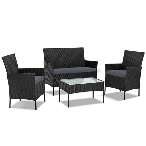 4 piece Rattan Outdoor Furniture Set - Black