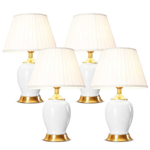 4X Ceramic Oval Table Lamp with Gold Metal Base - White