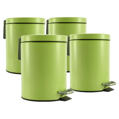 4X Foot Pedal Stainless Steel Rubbish Bin - Round - 12L - Green
