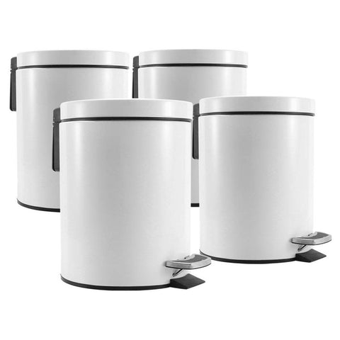 4X Foot Pedal Stainless Steel Rubbish Bin - Round - 12L - White