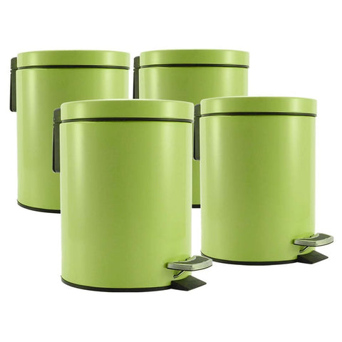 4X Foot Pedal Stainless Steel Rubbish Bin - Round - 7L - Green