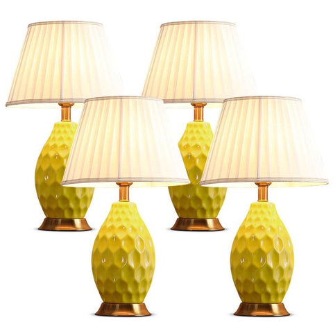 4X Textured Ceramic Oval Table Lamp with Gold Metal Base - Yellow