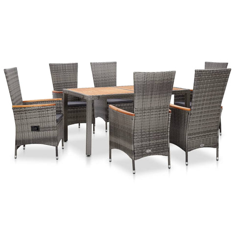 7 Piece Poly Rattan Outdoor Dining Set with Cushions - Grey