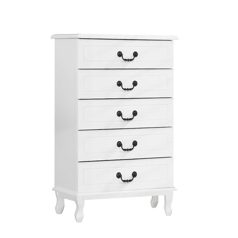 5 Drawers French Provincial Tallboy - White