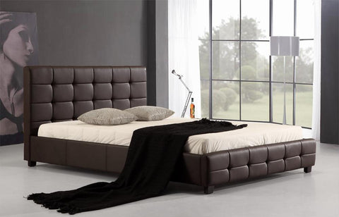 Double PU Leather Deluxe Bed Frame - Brown