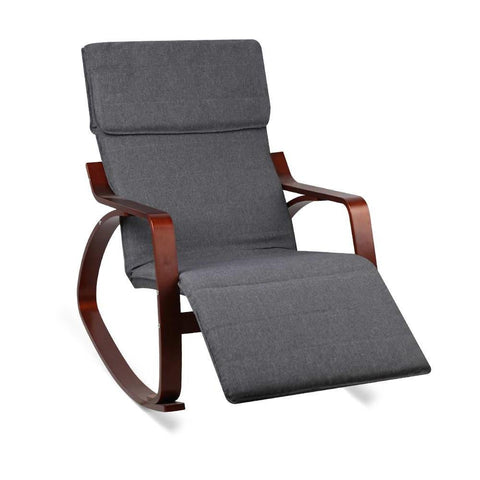 Fabric Rocking Armchair with Adjustable Footrest - Charcoal