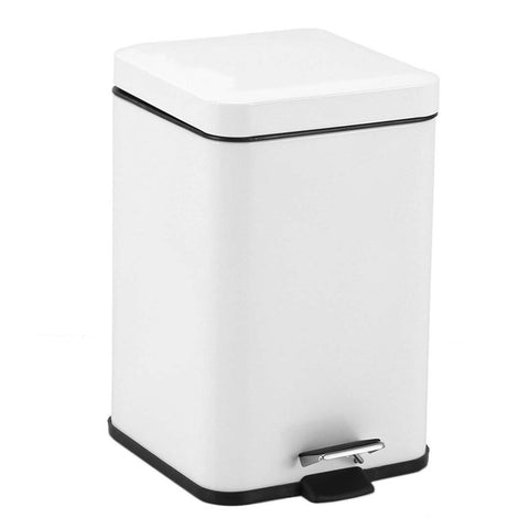 Foot Pedal Stainless Steel Rubbish Bin - Square - 12L - White