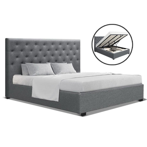 King Size Gas Lift Bed Frame With Storage - Grey Fabric