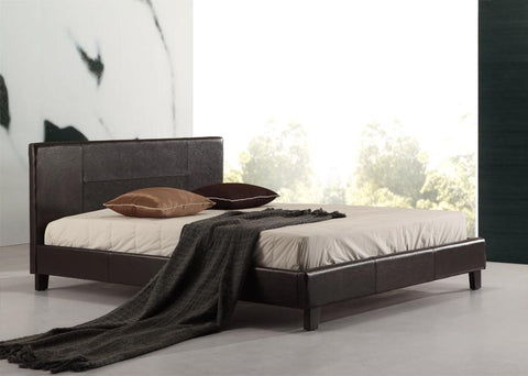 Queen PU Leather Bed Frame - Brown