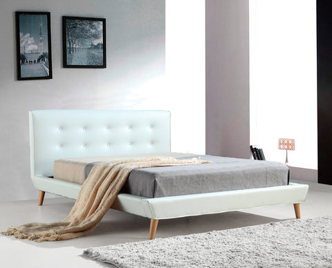 Queen PU Leather Deluxe Bed Frame - White