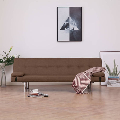 Sofa Bed Brown with Two Pillows - Polyester