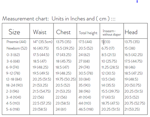 Lottie & Lysh baby and toddler clothing size guide