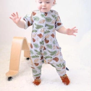 Long Leg popper romper in Organic Leaf print jersey