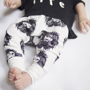 monochrome aztec lion print child and baby leggings with coordinating bandana bib