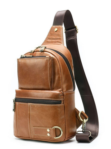 Casual Men's Crossbody Sling Bag Leather Fabric