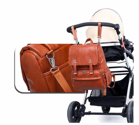 JYJY PU Leather Diaper Bag - Trolley Clips