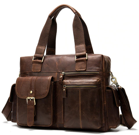 WESTAL Men's Leather Weekend Travel Bag - Front View - The Store Bags