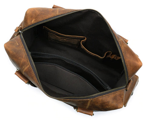 WESTAL Men's Leather Weekend Travel Bag - Interior View - The Store Bags
