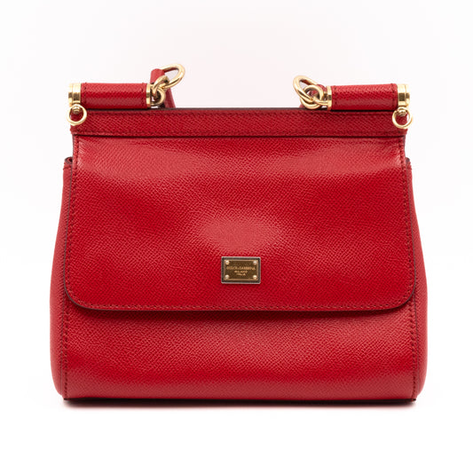 Dolce & Gabbana Medium Sicily Handbag In Dauphine Leather in Red