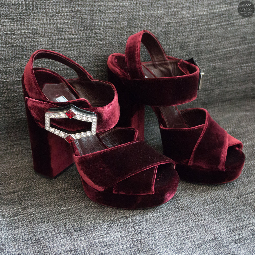 red velvet sandals