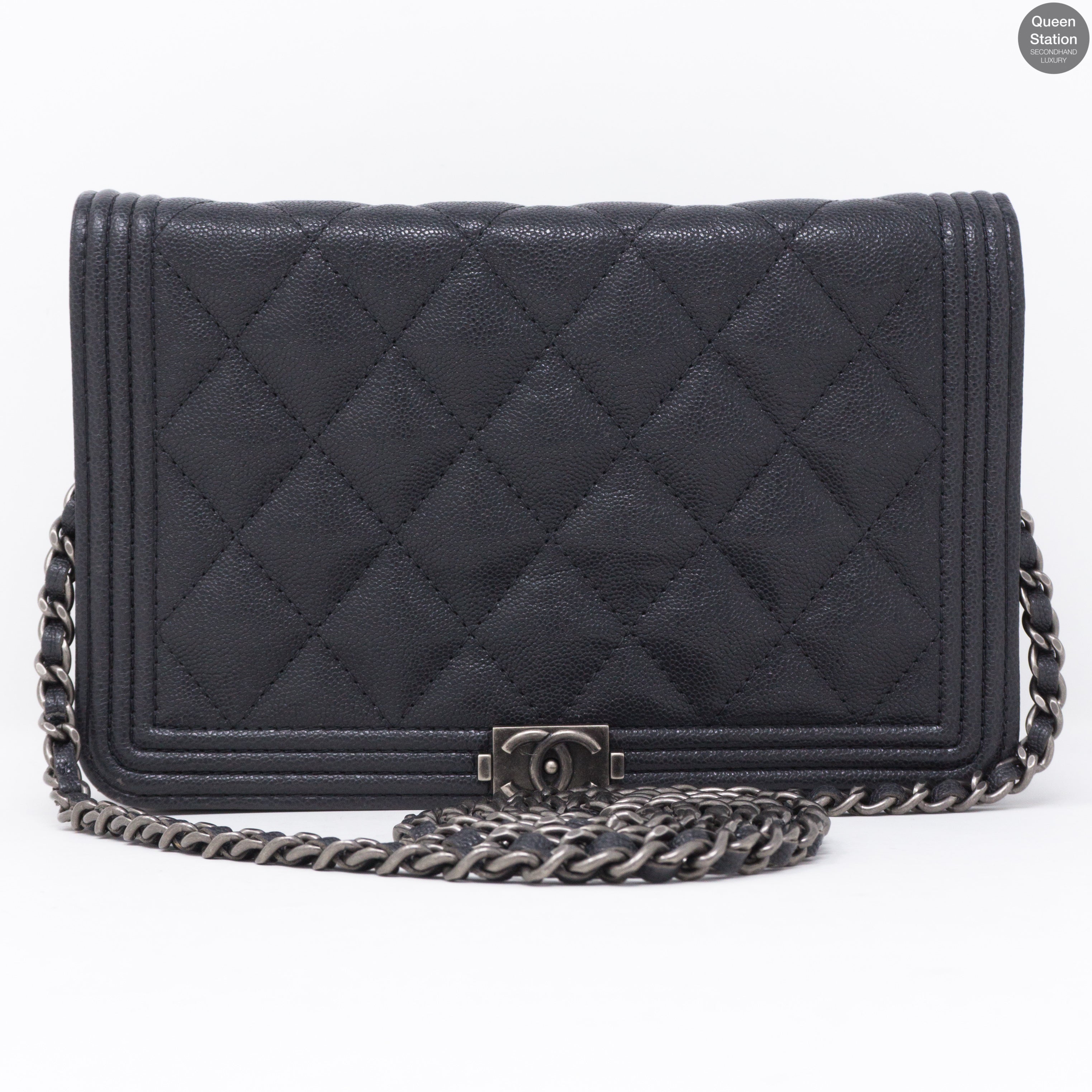 Chanel Boy Wallet on Chain Caviar Quilted Woc Black Leather Cross Body   MyDesignerly