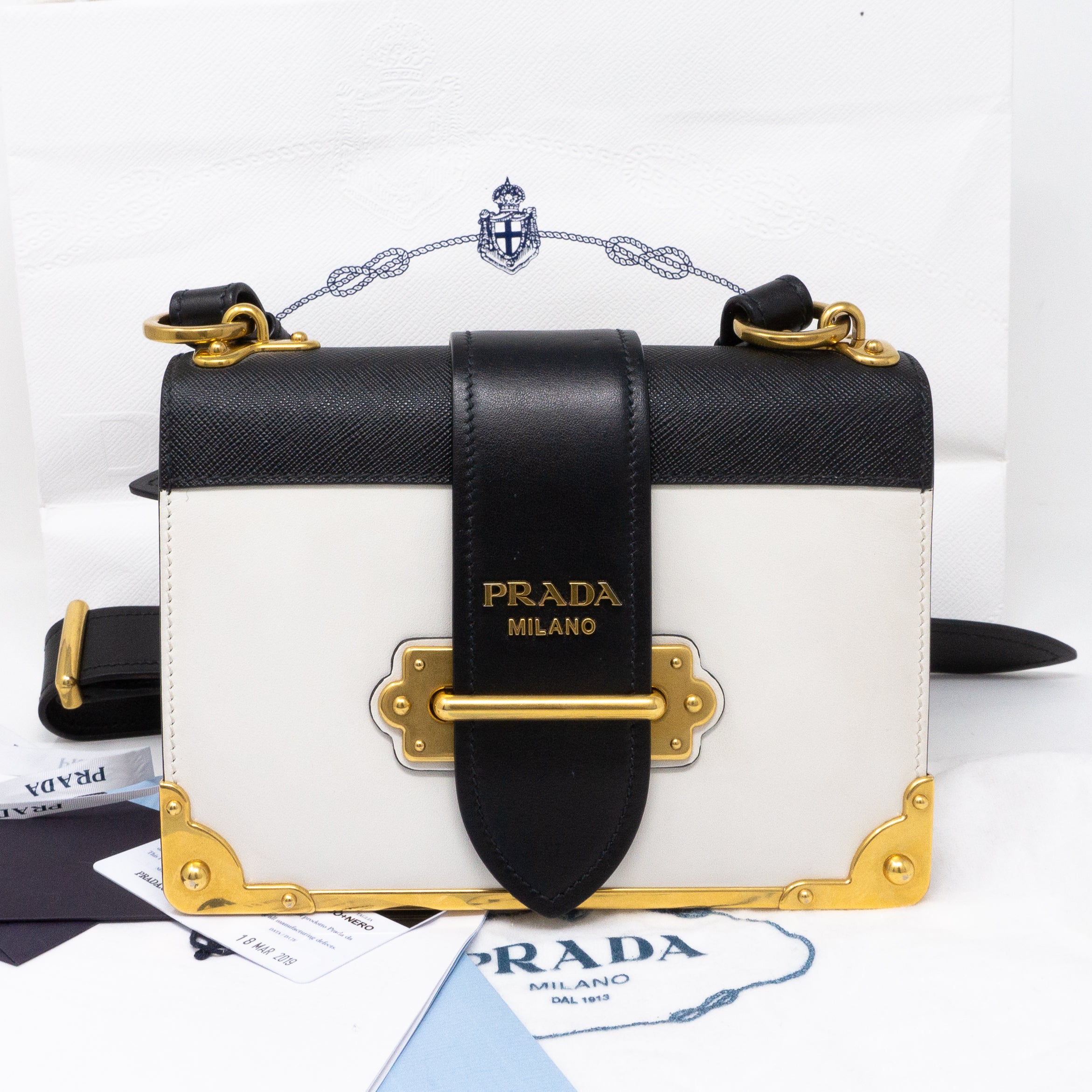 Prada – Cahier White Black Leather Bag – Queen Station