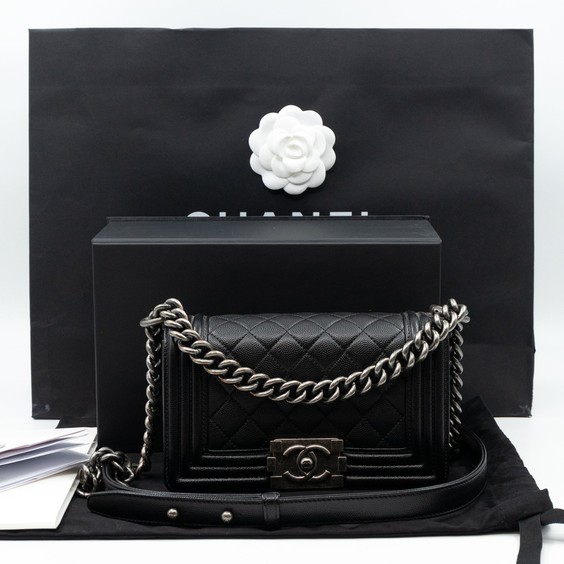 Chanel – Chanel Boy Flap Bag Small Black Caviar Ruthenium – Queen Station