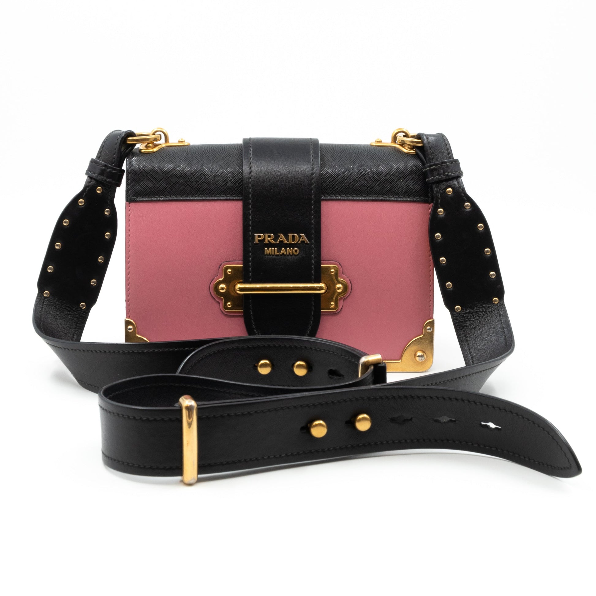 Prada – Prada Cahier Bag Pink & Black Leather – Queen Station