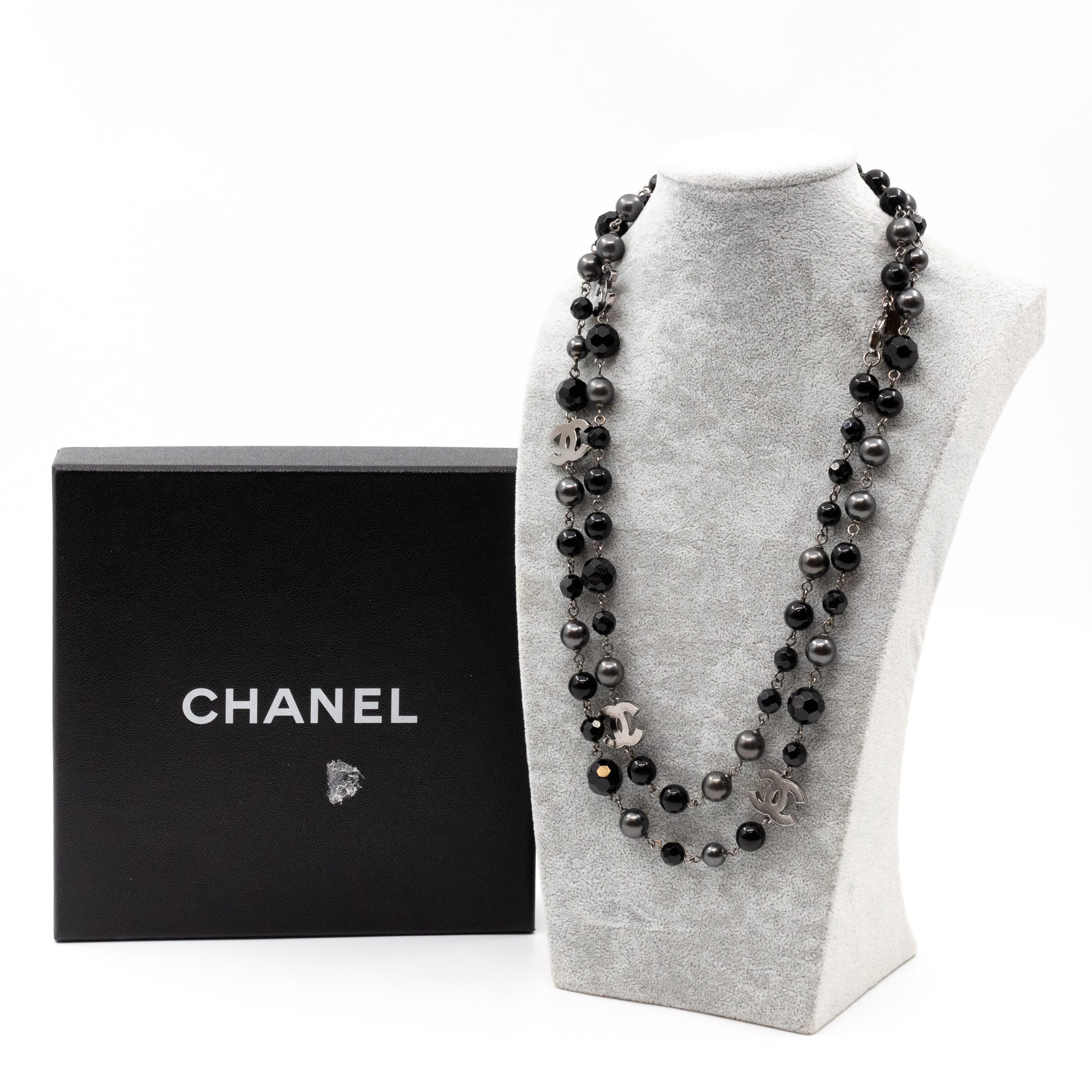 Chanel Glass Pearl and Beaded CC Three Strand Long Necklace  Yoogis Closet