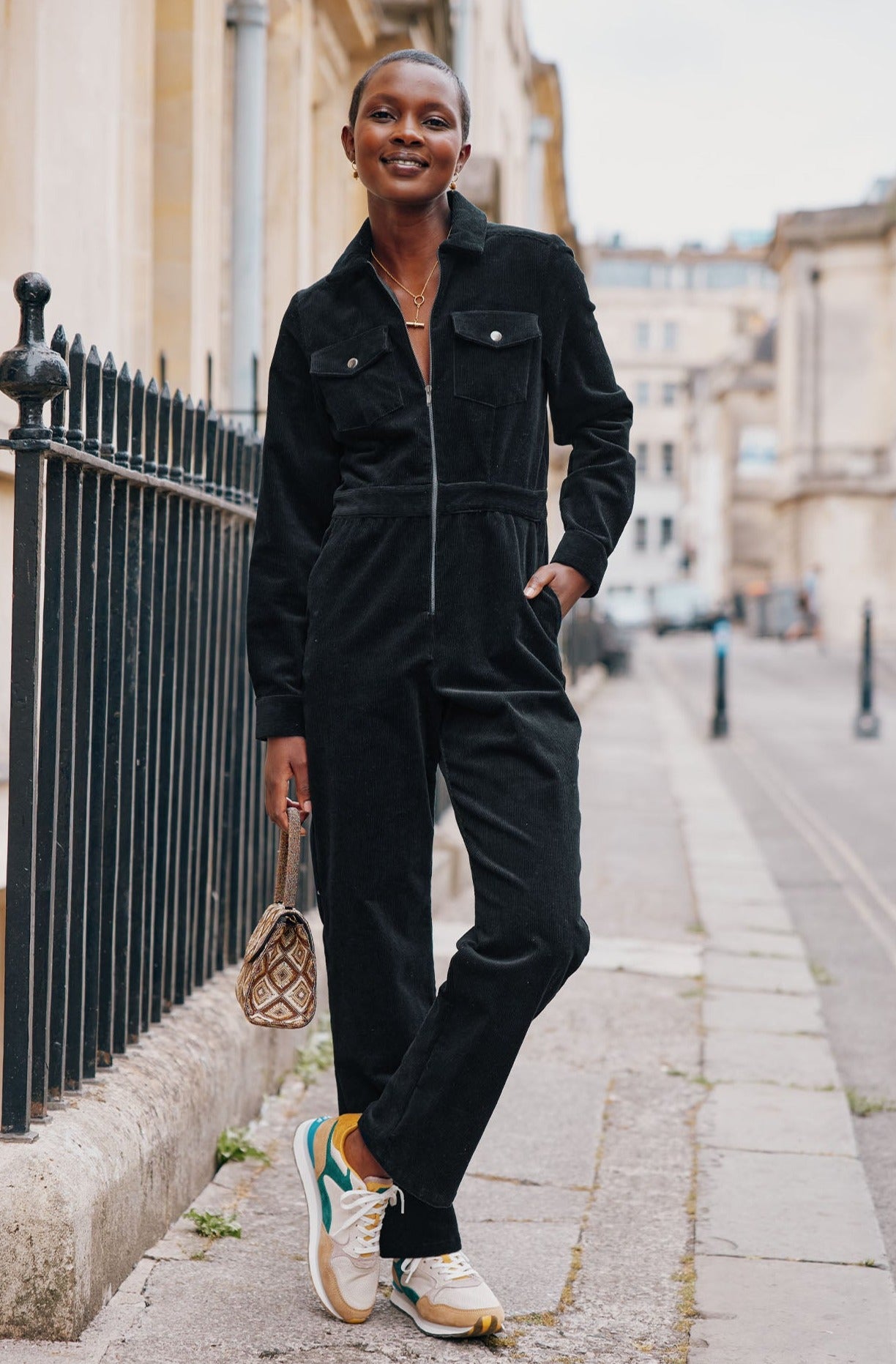 Utility Stretch Corduroy Jumpsuit | Black