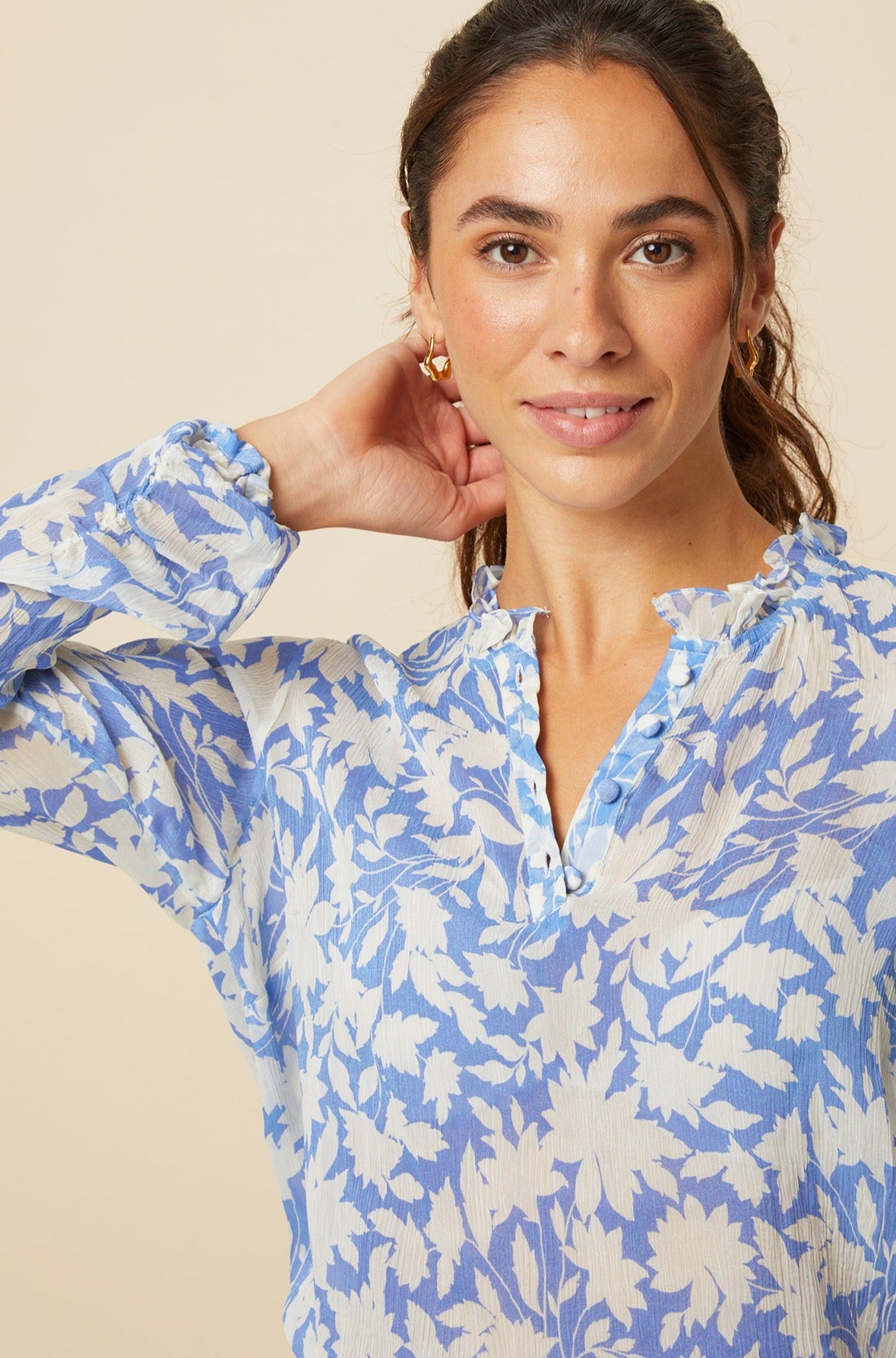 Noelle Blouse | Cornflower/Cream