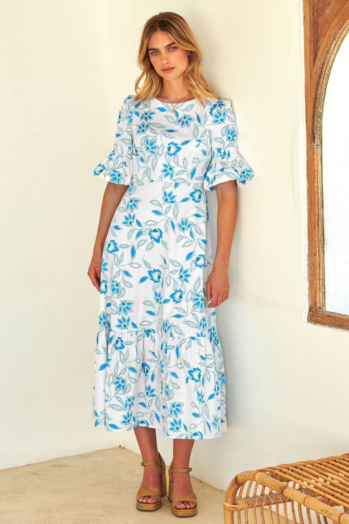 Scarlett Cotton Sateen Dress | Waterlily Bright Blues