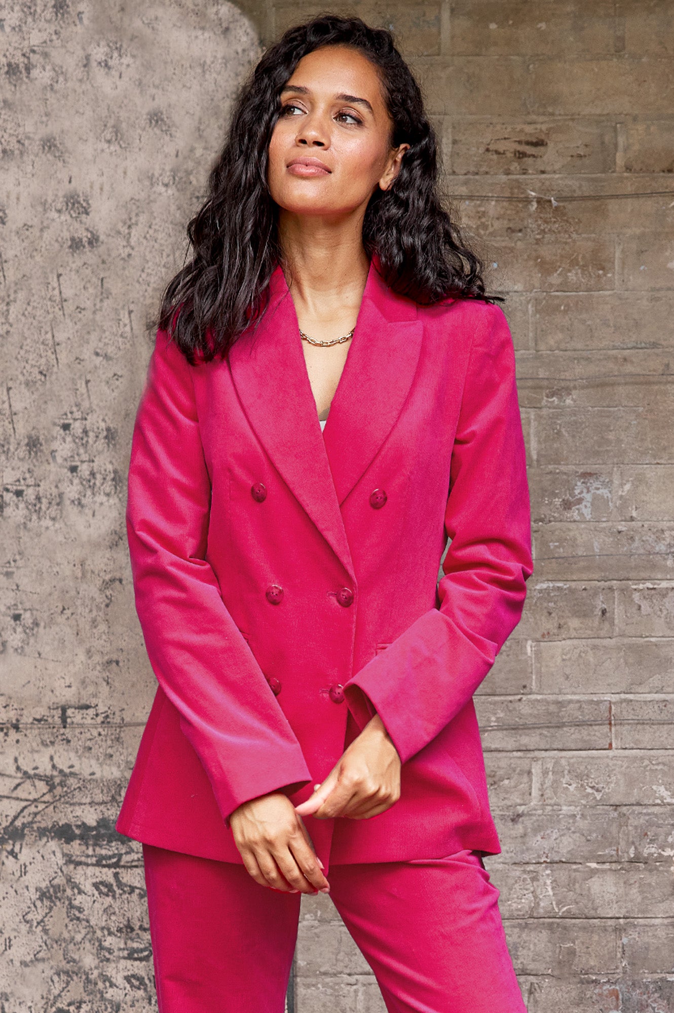 Theresa Stretch Corduroy Blazer | Fuchsia