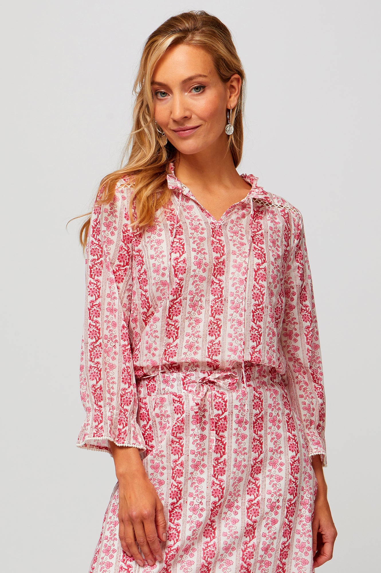 Rosie Blouse | Linear Botanical Pink