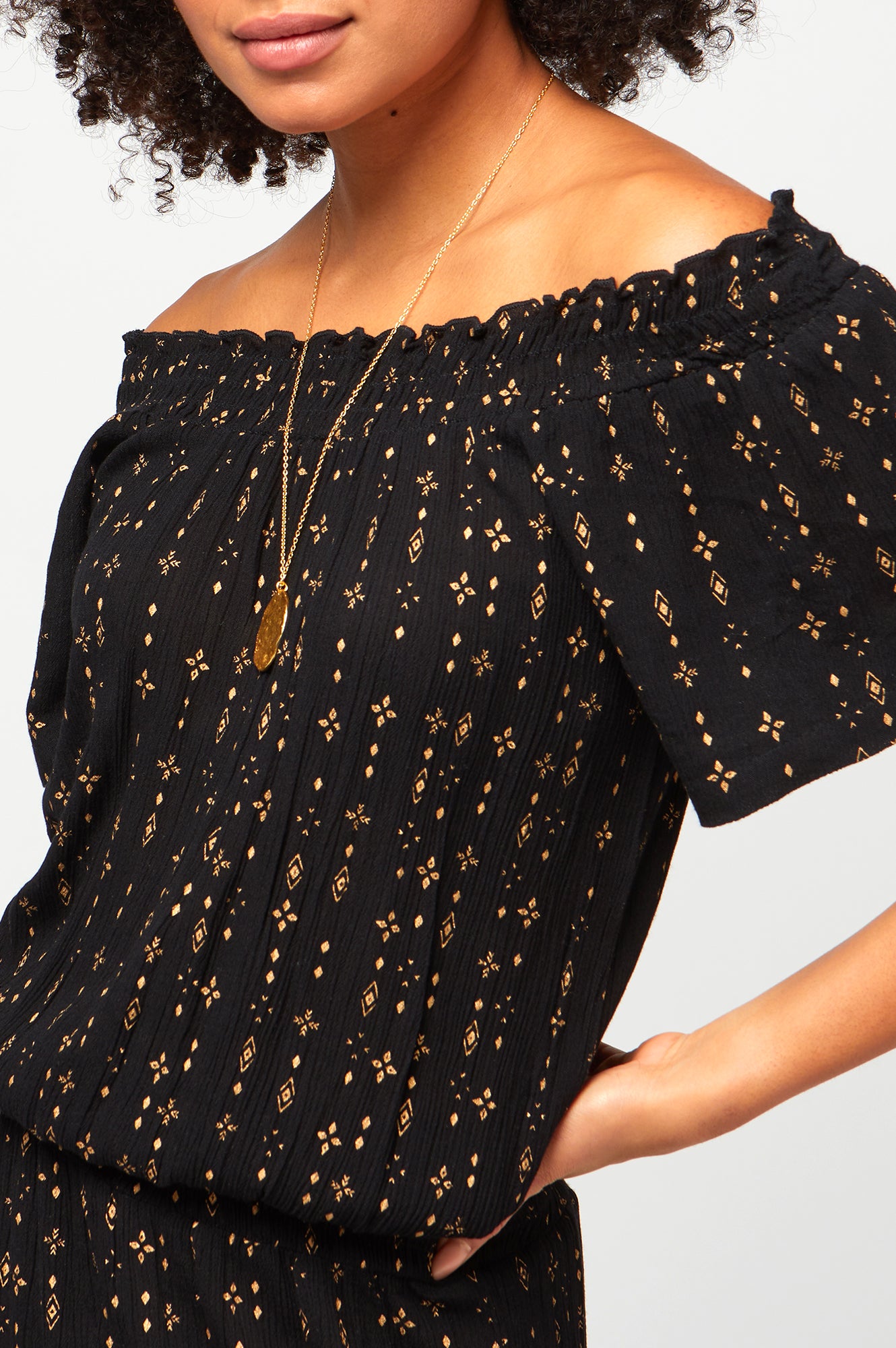 Raela Bardot Dress | Star Aztec Gold/Black