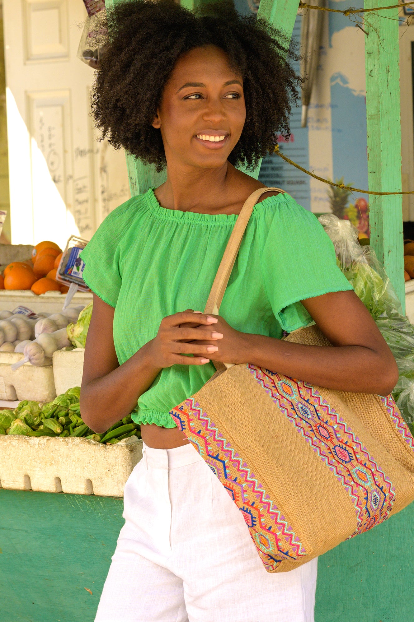 Aruba Jute Beach Bag | Natural/Multi