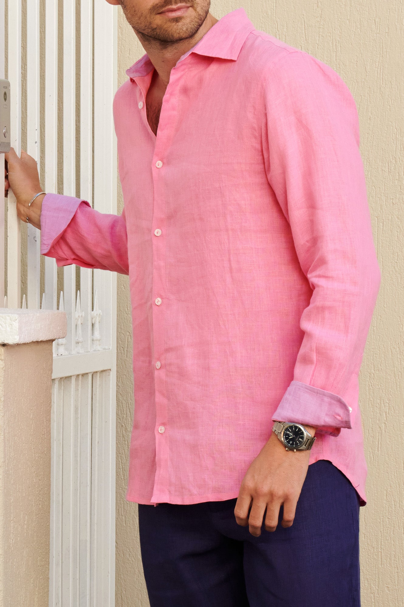 Men's Linen Shirt | Pink