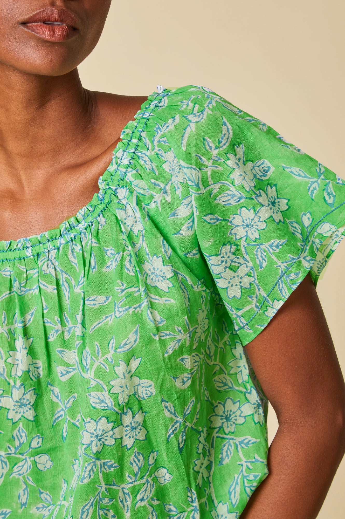 Ilana Block Print Organic Cotton Top | Apple Green