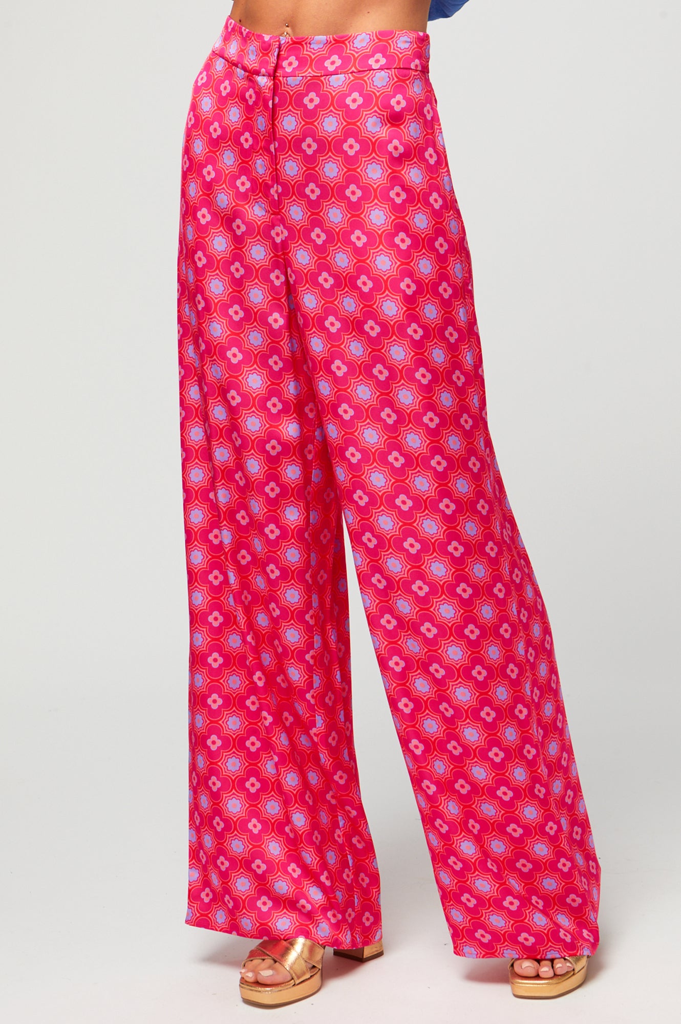 Alvia Satin Trousers | Geo Floral Bright Pink