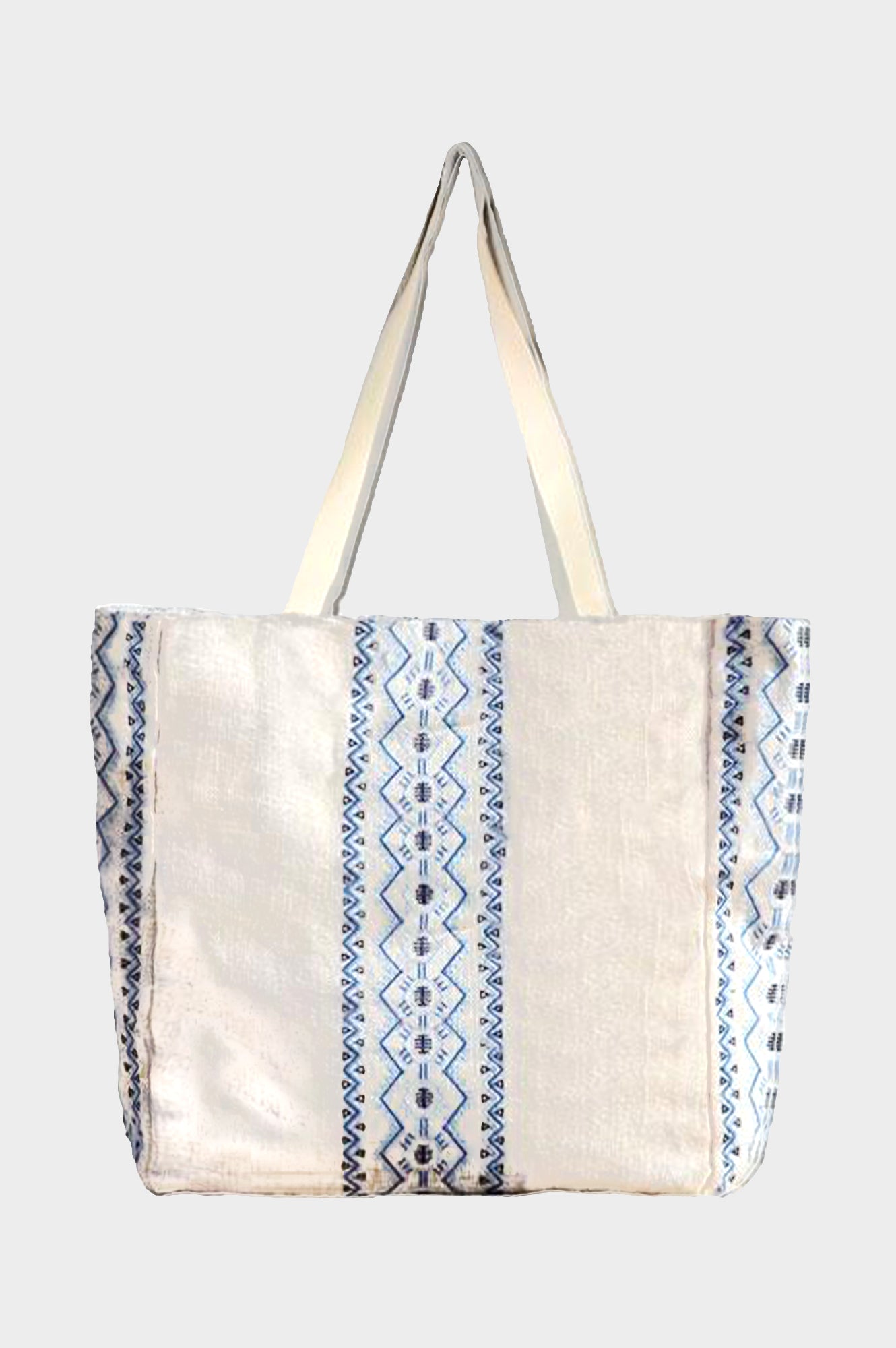 Aruba Jute Beach Bag | White/Marina Blue