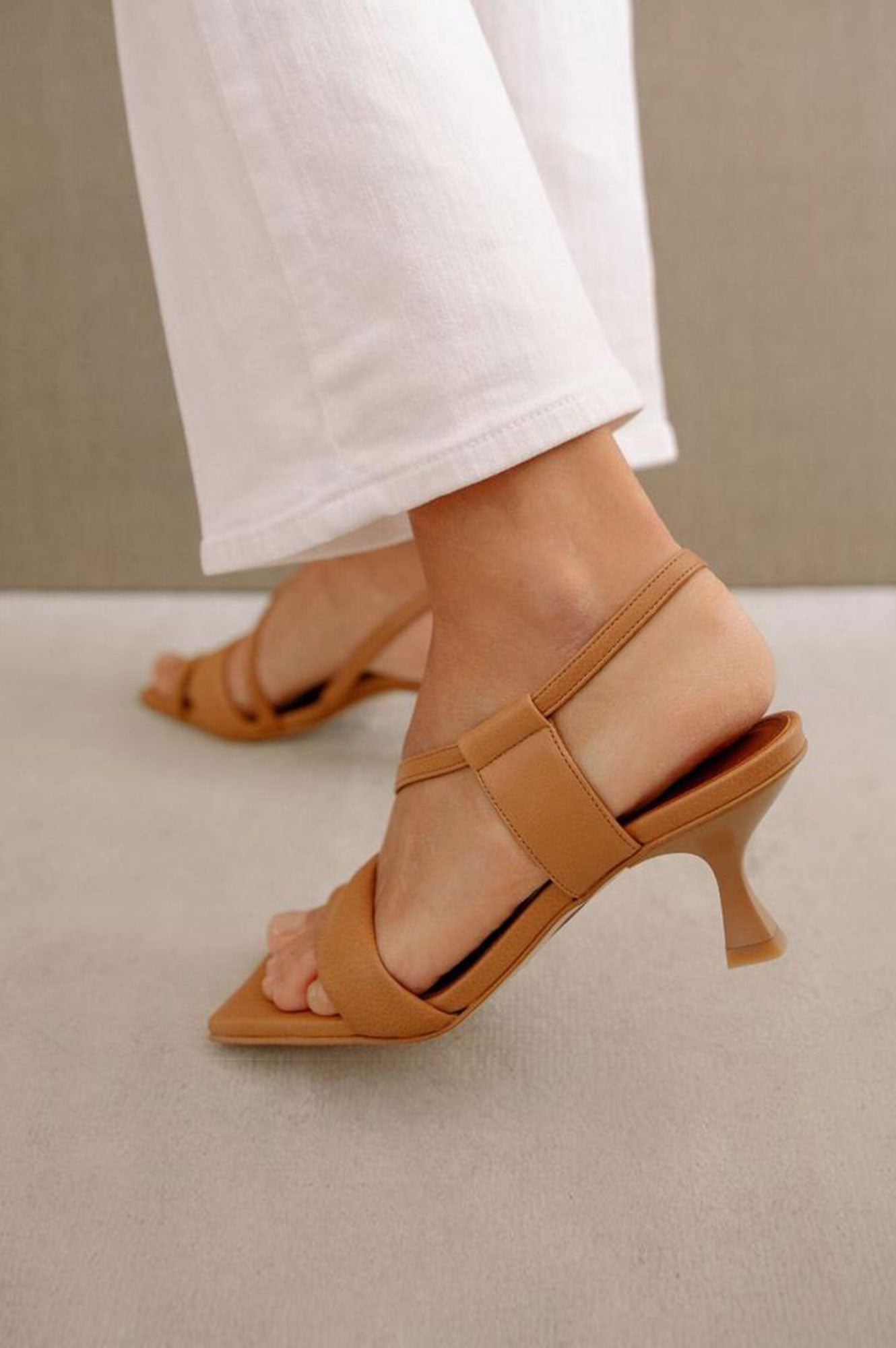 Asymmetric Leather Sandals | Camel