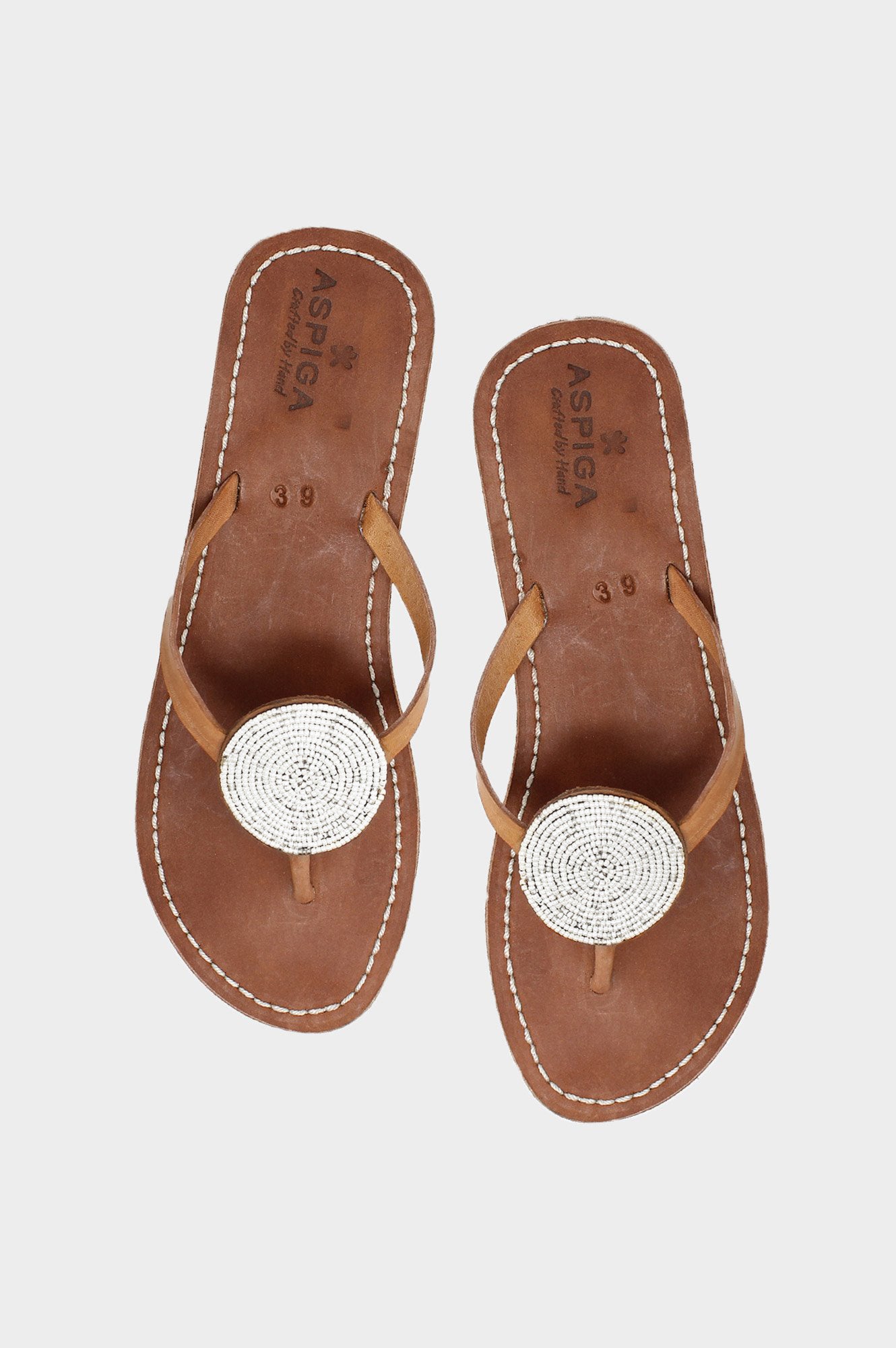 Disc Leather Sandals | White