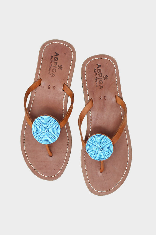Aspiga Sustainable Leather and Glass Beaded Handmade Sandals 
